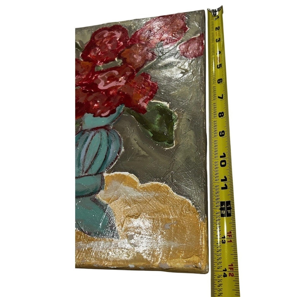 Original Oil Acrylic Like Abstract Pop Art Still Life Floral And Vase - Picture 2 of 3